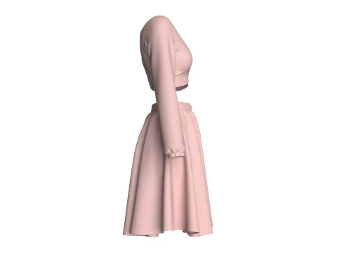Girls Crop Top With Skirt 3D Model