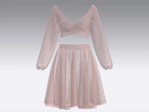 Girls Crop Top With Skirt 3D Model