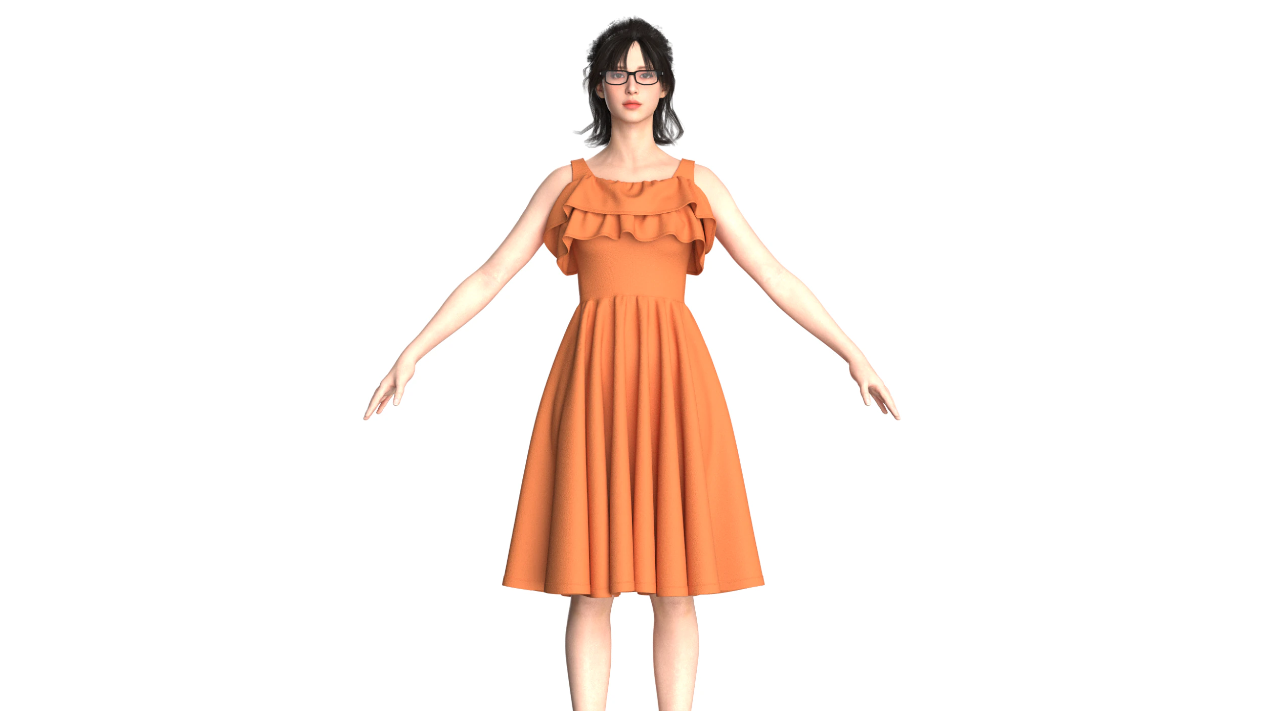 Girls Midi Dress V3 3D Model .c4d .max .obj .3ds .fbx .stl .blend 