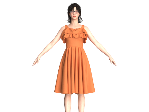 Girls Midi Dress V3 Modèle 3D