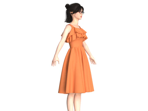 Girls Midi Dress V3 3D Model