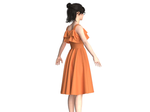 Girls Midi Dress V3 3D Model