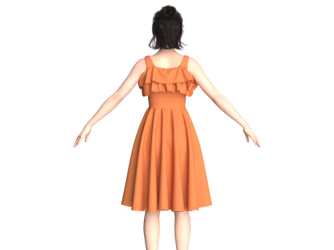Girls Midi Dress V3 3D Model