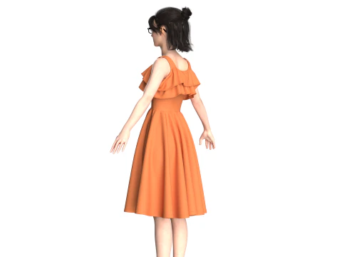 Girls Midi Dress V3 3D Model