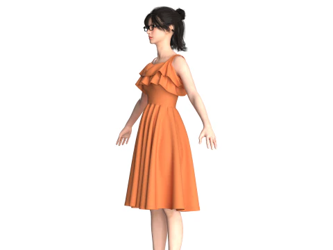 Girls Midi Dress V3 3D Model