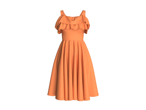 Girls Midi Dress V3 3D Model