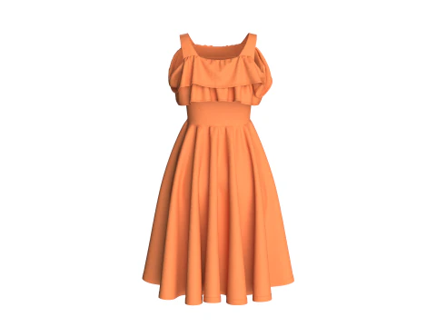 Girls Midi Dress V3 3D Model