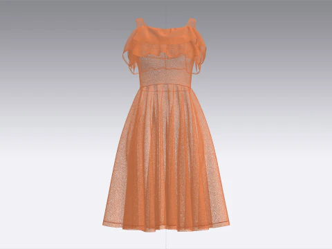 Girls Midi Dress V3 3D Model
