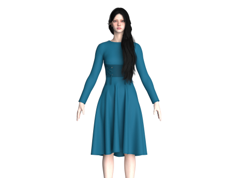 Girls Midi Dress V4 Modèle 3D