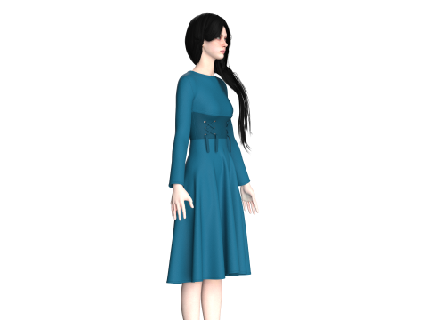 Girls Midi Dress V4 3D 모델