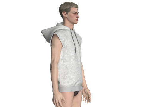 Men Sleeveless Ash Hoodie 3D Model