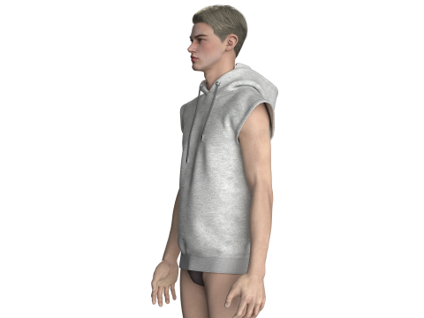 Men Sleeveless Ash Hoodie 3D Model