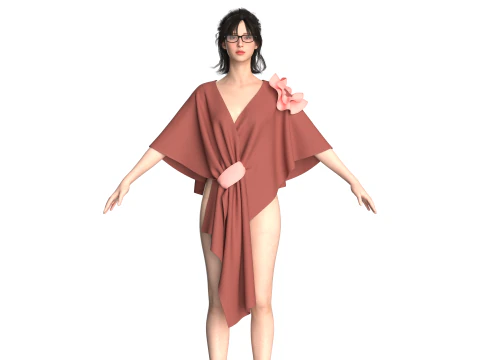Girls Cape Dress V9 3D Model