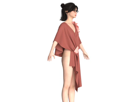 Girls Cape Dress V9 3D Model