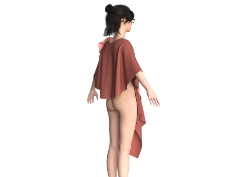 Girls Cape Dress V9 3D Model