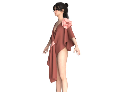 Girls Cape Dress V9 3D Model