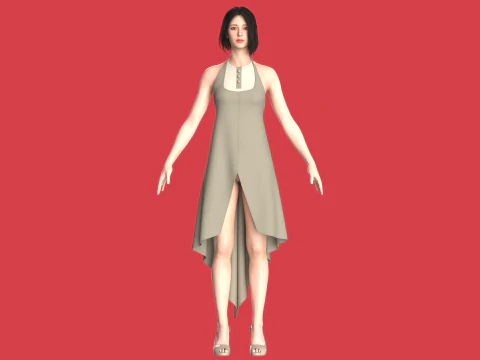 Girls Cape Dress V10 3D Model