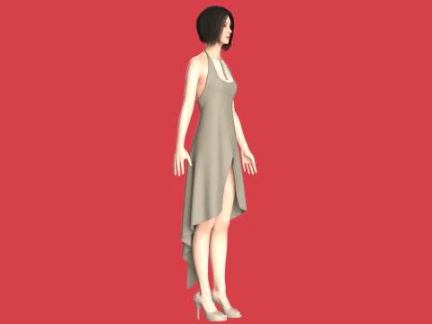 Girls Cape Dress V10 3D Model