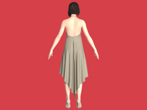 Girls Cape Dress V10 3D Model