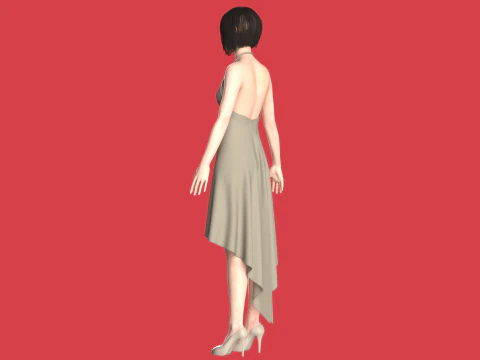 Girls Cape Dress V10 3D Model