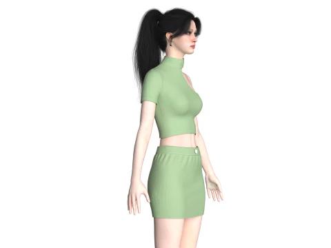 Girls Short Dress-Outfit V2 3D Model