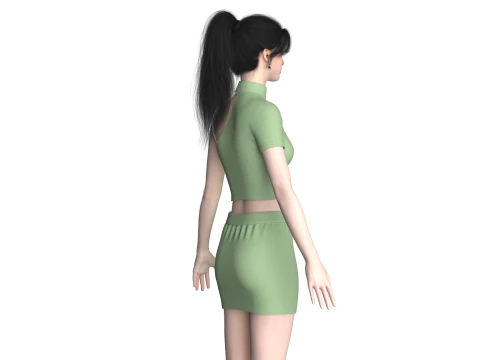 Girls Short Dress-Outfit V2 3D Model