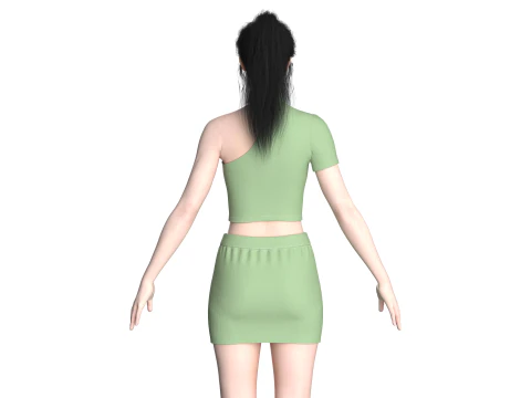 Girls Short Dress-Outfit V2 3D Model