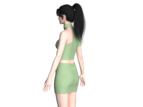 Girls Short Dress-Outfit V2 3D Model