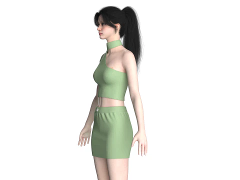 Girls Short Dress-Outfit V2 3D Model