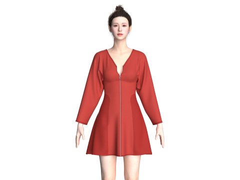 Girls Zipper Short Dress 3Dモデル