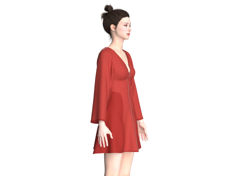 Girls Zipper Short Dress 3D Model