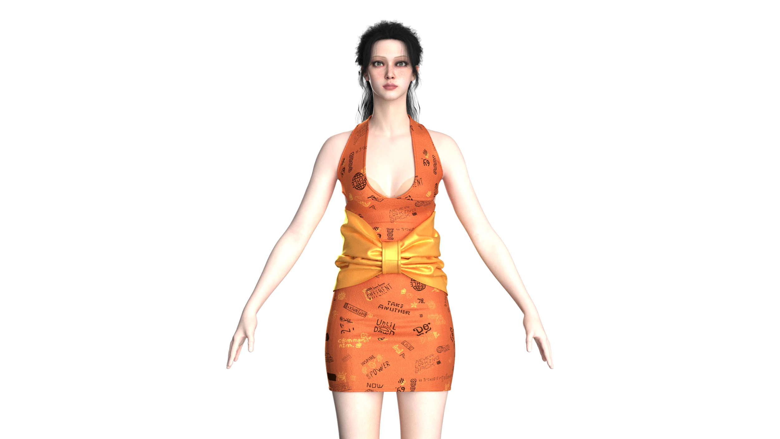 Girls Short Party Dress 3D Model .c4d .max .obj .3ds .fbx .stl .blend 