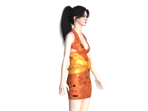 Girls Short Party Dress 3D Model