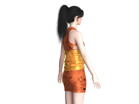 Girls Short Party Dress 3D Model