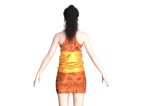 Girls Short Party Dress 3D Model