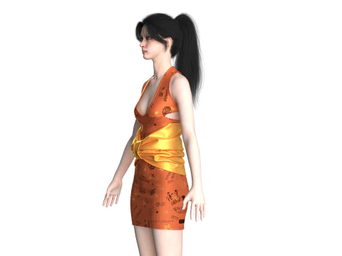 Girls Short Party Dress 3D Model