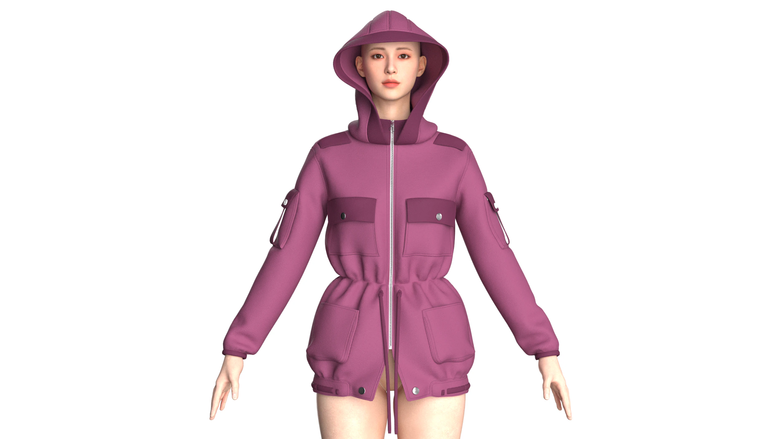 Girls Hooded Jacket V2 3D Model .c4d .max .obj .3ds .fbx .stl .blend