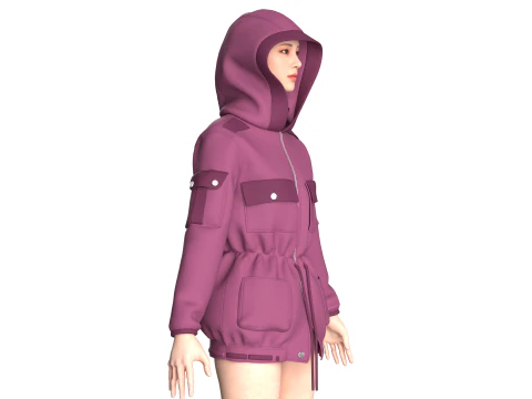 Girls Hooded Jacket V2 3D Model