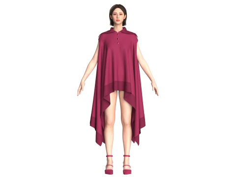 Vestido de capa para meninas V11 Modelo 3D