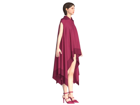 Girls Cape Dress V11 3D Model