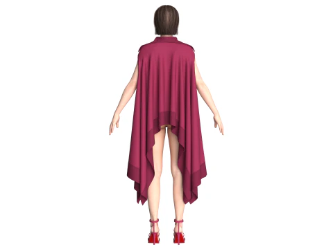 Girls Cape Dress V11 3D Model