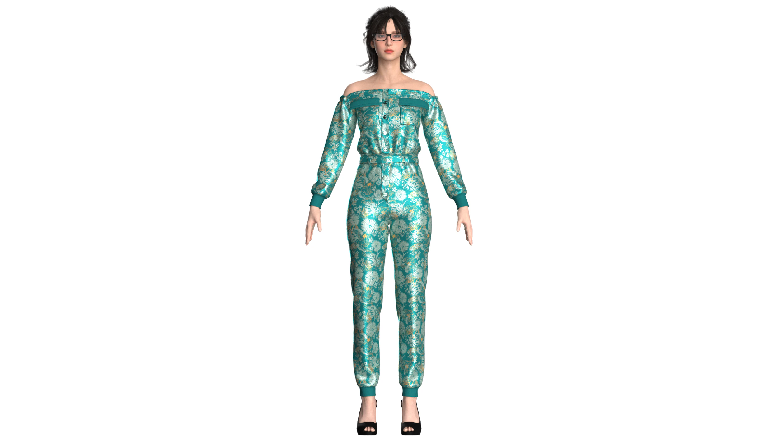 Girls Printed Jumpsuit V2 3D Model .c4d .max .obj .3ds .fbx .stl .blend 