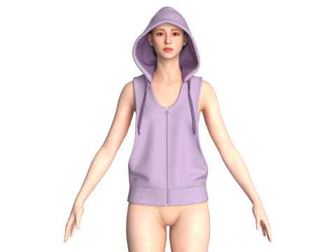 Girls Sleeveless Hoodie 3D Model