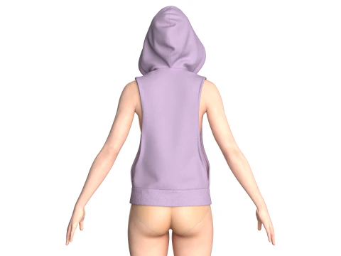 Girls Sleeveless Hoodie 3D Model
