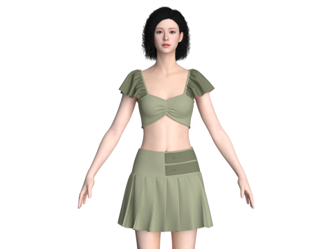 Girls Crop Top With Shorts - Outfit 3D Model