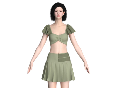 Укороченный топ для девочек с шортами &mdash; наряд 3D Модель