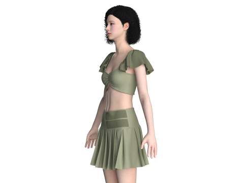 Girls Crop Top With Shorts - Outfit 3D 模型
