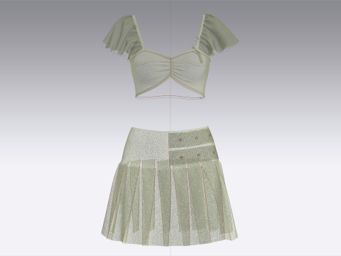 Girls Crop Top With Shorts - Outfit 3D 模型