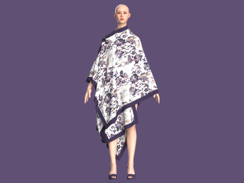 Girls Printed Midi Dress V2 3D Model