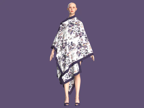 Платье миди с принтом для девочек V2 3D Модель